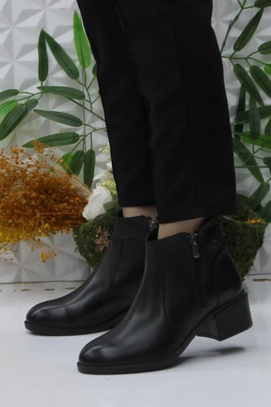 Mehmet Mete Frida 4204 Siyah Rahat Esnek Sıcak Astar Hakiki Deri Kadın Bot - Resim 3
