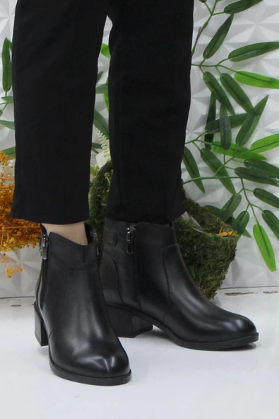 Mehmet Mete Frida 4204 Siyah Rahat Esnek Sıcak Astar Hakiki Deri Kadın Bot - Resim 2