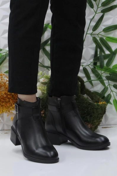 Mehmet Mete Frida 4203 Siyah Rahat Esnek Sıcak Astar Hakiki Deri Kadın Bot - Resim 2