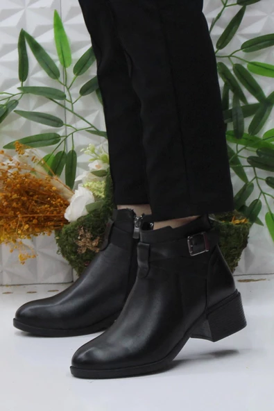 Mehmet Mete Frida 4203 Siyah Rahat Esnek Sıcak Astar Hakiki Deri Kadın Bot - Resim 3