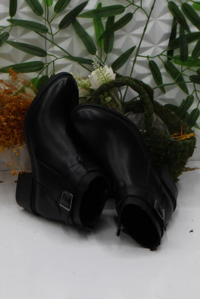 Mehmet Mete Frida 4203 Siyah Rahat Esnek Sıcak Astar Hakiki Deri Kadın Bot - Resim 5