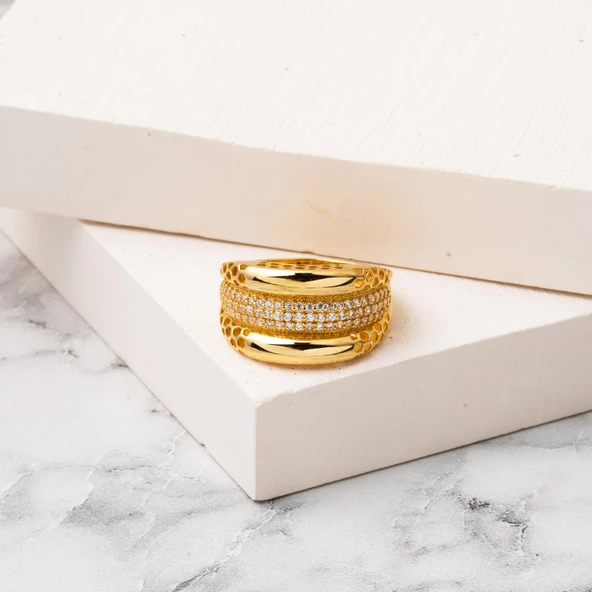 Bombeli Tasarım 14 Ayar Spor Altın Yüzük - 4