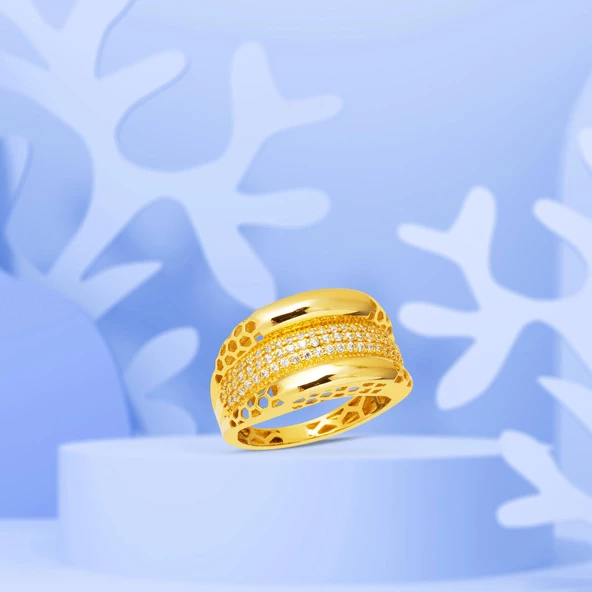 Bombeli Tasarım 14 Ayar Spor Altın Yüzük - 5