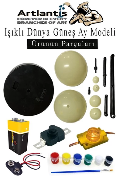 Işıklı Güneş Dünya Ay Modeli 1 Paket Led Işıklı Gezegen Maketi Boya Fırça Eğitici Maket Deney Seti Plastik Güneş Sistemi - 2