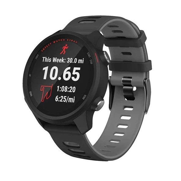 Huawei Watch GT3 Elite-Active 46mm-GT3 Pro-GT3 Se 22mm Uyumlu Stride Çift Renkli Silikon Kordon  Siyah - Gri Siyah - Gri