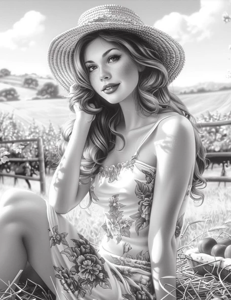 Köylü Güzeli Boyama Kitabı (Gri Tonlamalıdır) - Resim 3