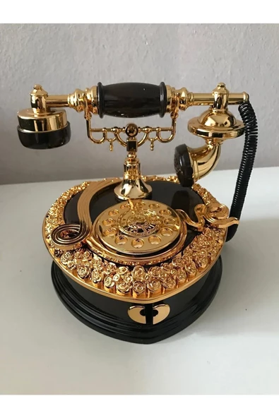 Müzikli Nostaljik Telefon - 2 Bölmeli Takı Kutusu Mücevher Kutusu - 6