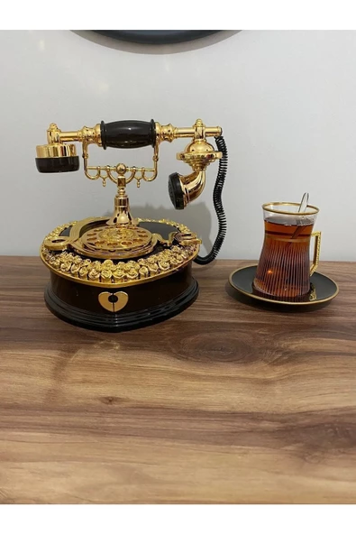 Müzikli Nostaljik Telefon - 2 Bölmeli Takı Kutusu Mücevher Kutusu - 7