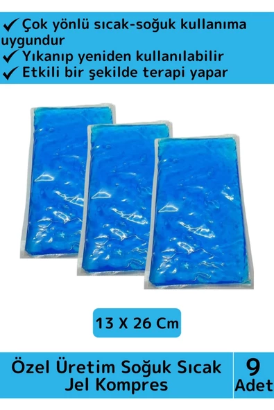 Premium Yıkanıp Tekrar Kullanılabilir İlk Yardım Soğuk Sıcak Jel Kompres Termojel 13 X 26 Cm 9 Adet