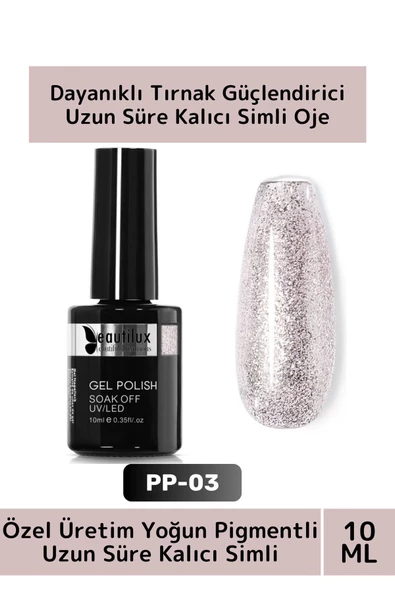 Özel Üretim Yüksek Pigmentli Hızlı Kuruyan Tırnak Güçlendirici 3 Aşamalı Kalıcı Simli Oje 10 Ml