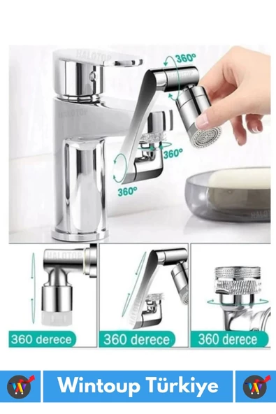 Özel Üretim Uzun Ömürlü 1080 Derece Dönebilen Çift Modlu Metal Görünümlü Akrobat Musluk Ucu Başlığı - 4