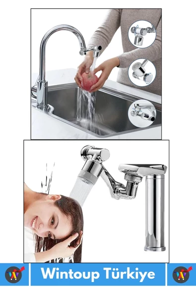 Özel Üretim Uzun Ömürlü 1080 Derece Dönebilen Çift Modlu Metal Görünümlü Akrobat Musluk Ucu Başlığı - 3