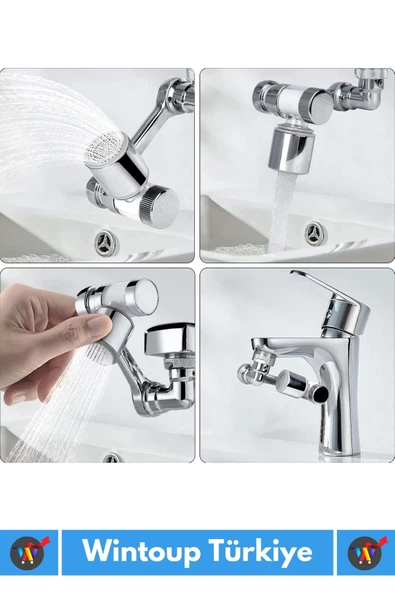 Özel Üretim Uzun Ömürlü 1080 Derece Dönebilen Çift Modlu Metal Görünümlü Akrobat Musluk Ucu Başlığı - 5