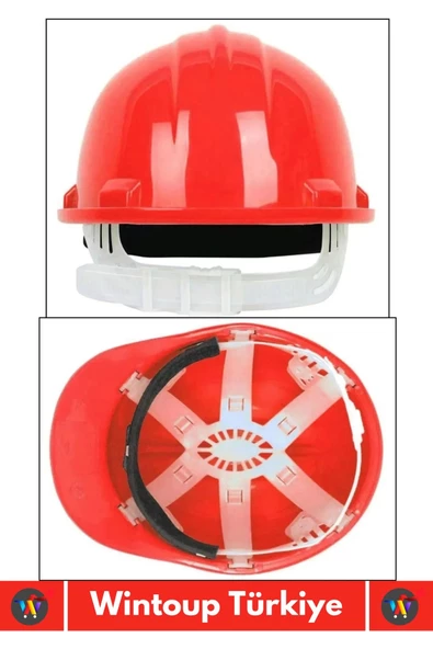 Özel Uzun Ömürlü CE Belgeli Ter Bantlı Ayarlanabilir İnşaat İş Güvenliği Emniyet Bareti Kırmızı - 2