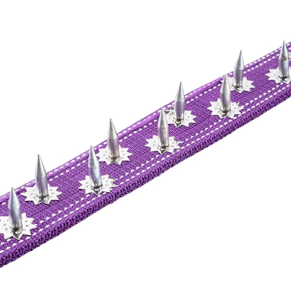 Dokuma Çivili Köpek Boyun Tasması - 5*80 cm - Mor - Resim 4