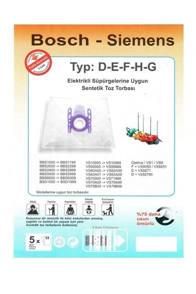 Bosch BSGL 50000 - 59999 Toz Torbası Bez 5 Adet - 2