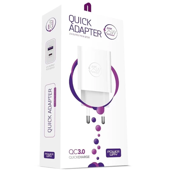 POWERWAY HW25 USB 3.0 / TYPE-C 25W 3.0A HIZLI ŞARJ ALETİ BAŞLIĞI PD25W - 2
