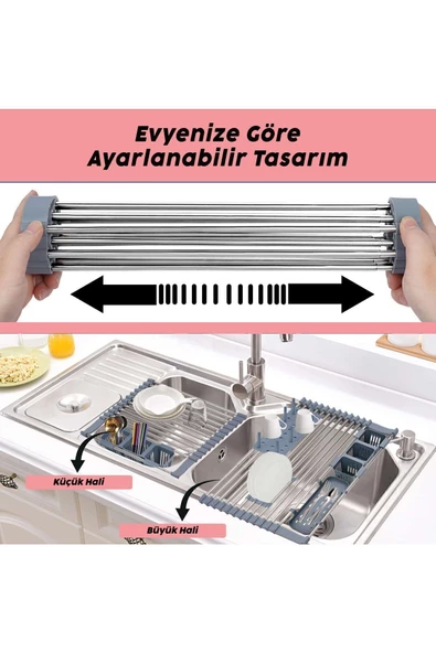 YUVADAN Evye Üstü Rulo Bulaşıklık, Çok Amaçlı Katlanabilir Paslanmaz Çelik Kurutmalık