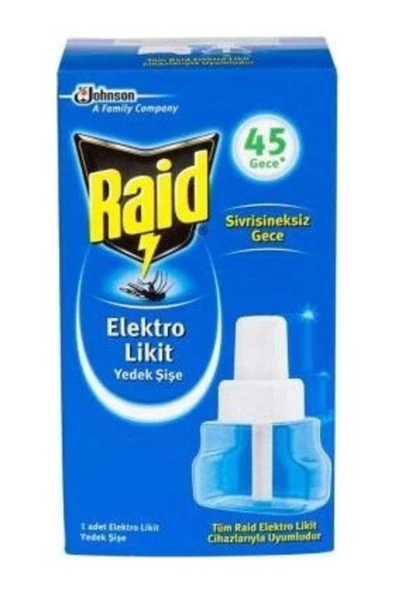 Raid Elekro Likit 1 Yedek, 45 Gece (SİVRİSİNEKLERE KARŞI) 2 Adet 90 Gece (SKT: 2025)