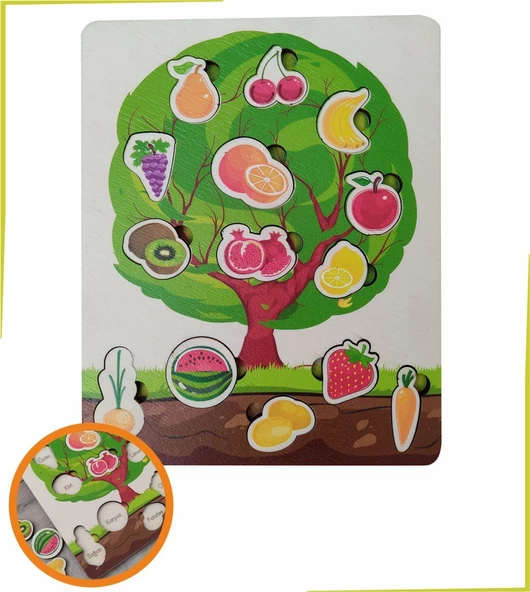 ANKEBUT Ankebut Meyve Ve Sebzeler Renkli Ağaç Puzzle ürün görseli 1