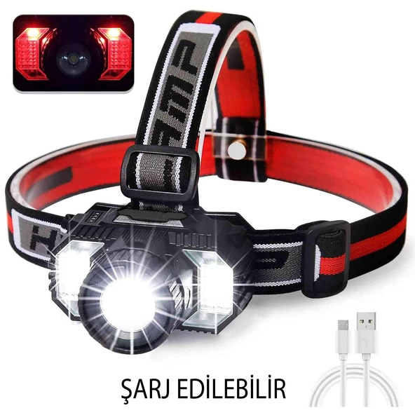 Şarjlı Kafa Lambası Type-c Şarj Beyaz Işık Kırmızı Sos Işık Su Geçirmez 1800 mAh 800 Lümen - 4