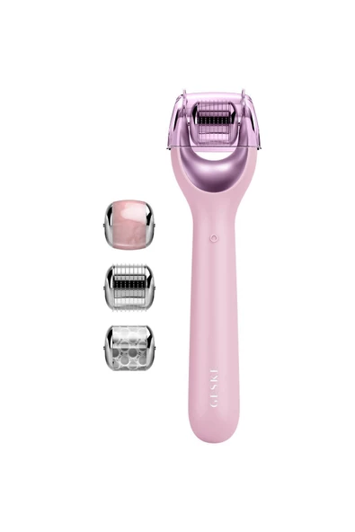 GESKE Mikro İğneli Buz Başlığı Pembe Kuvars Başlıklı Dermaroller Cihaz MicroNeedle Face Roller - Resim 3