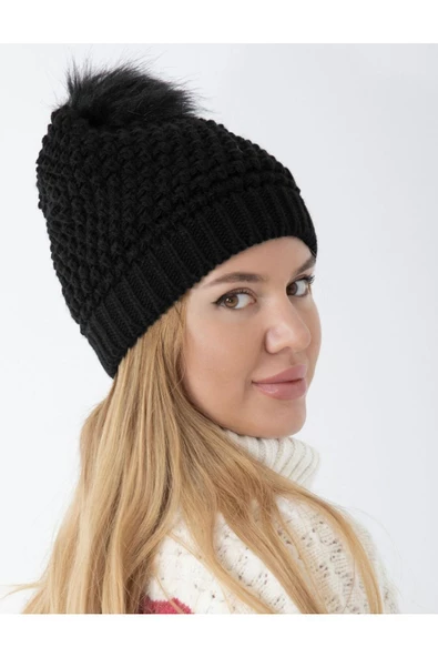 YAASE Kadın Ponponlu Tüylü Bere - 2