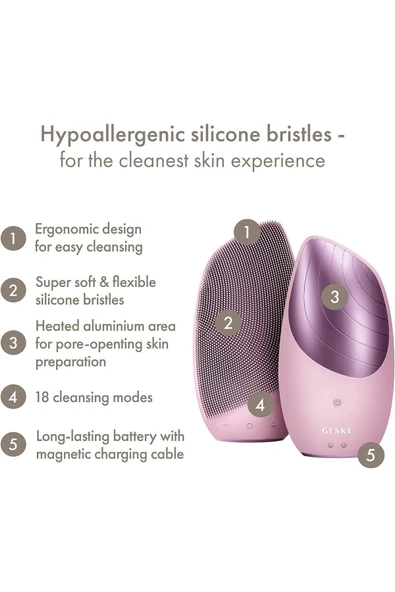 GESKE Sonic Thermo Facial Brush 6'sı 1 Arada Cilt Temizliği, Isıtma Fonksiyonlu Temizleme Yüz Masaj Aleti - 4