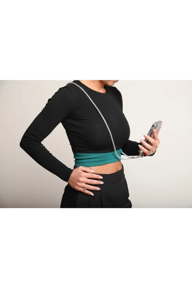 QU Kristal Taşlı Telefon Askısı Füme 130 Cm - 4