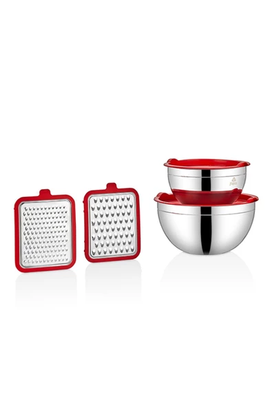 FALEZ Akasya 9 Parça Çelik Saklama Kabı Kırmızı - 5