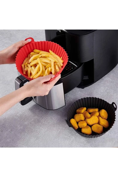 KORKMAZ Airfryer Silikon Pişirme Kabı 2 adet ( 1 kırmızı 1 siyah ) - 2