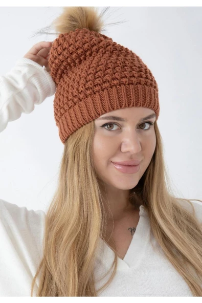 YAASE Kadın Ponponlu Tüylü Bere - 2