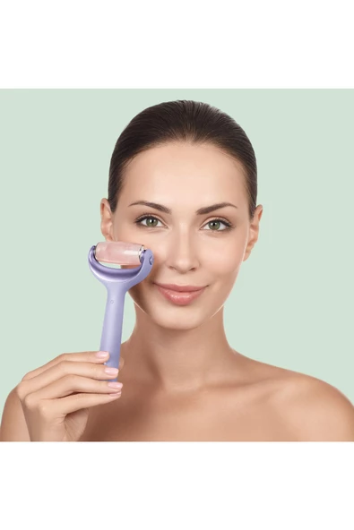 GESKE Mikro İğneli Buz Başlığı Pembe Kuvars Başlıklı Dermaroller MicroNeedle Face Body Roller - 6