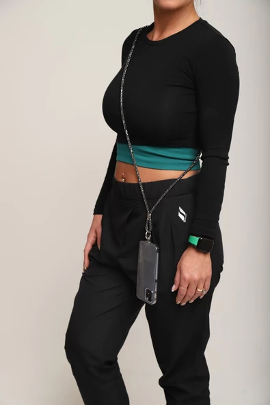 QU Kristal Taşlı Telefon Askısı Füme 130 Cm - 2