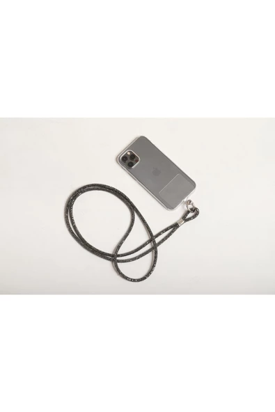 QU Kristal Taşlı Telefon Askısı Füme 130 Cm - 3