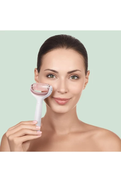 GESKE  Mikro İğneli, Buz Başlığı, Pembe Kuvars Başlıklı Dermaroller MicroNeedle Face & Body Roller - Resim 4