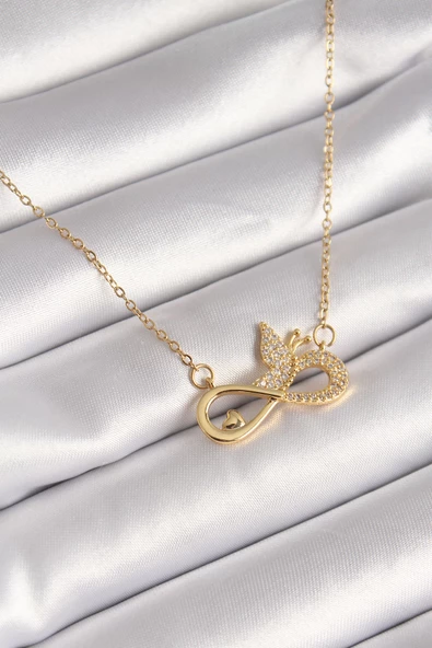 Gold Renk Zirkon Zincir Taşı Sonsuzluk Kelebek Model Kadın Kolye - EBJ241026W28729 ürün görseli