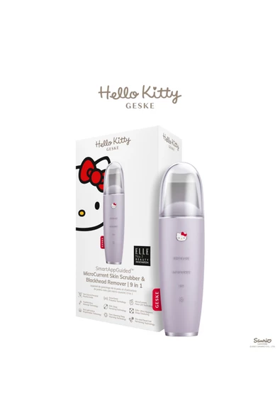 GESKE Hello Kitty Micro akım Cilt Temizleyici ve Siyah Nokta Giderici 9'u 1 arada (Mor)