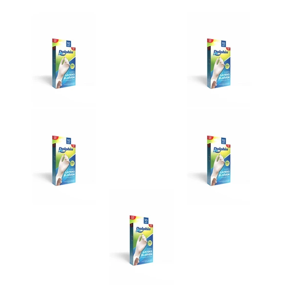 Dolphin Tek Kullanımlık Lateks Beyaz Pudralı Muayene Eldiveni - Medium - Orta Boy - 10'lu 5 Paket