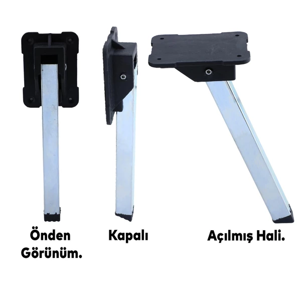 Sofra Ayağı 25 cm Metal 4 Adet Plastik Siyah Taban Katlanır Yer Sofrası Sini Altı Mobilya Ayak Masa - 4