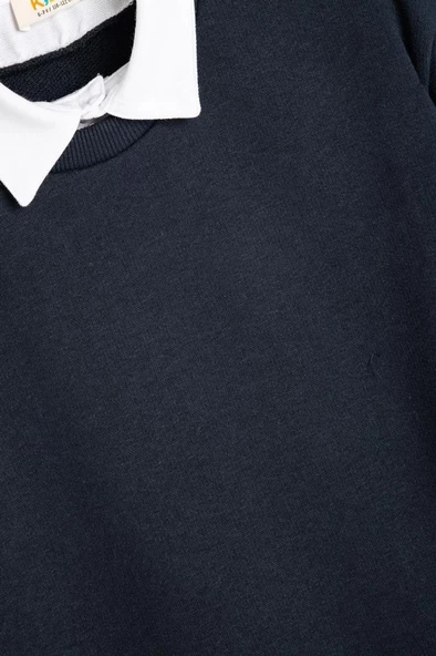 Koton Erkek Çocuk Okul Sweatshirt Basic Okul Gömleği Yaka Detaylı Uzun Kollu Pamuklu - 3