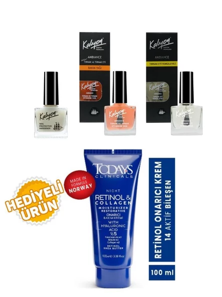Kalyon Tırnak Güçlendirici+Bakım Yağı+Et Temizleyici+Todays Onarıcı Krem 100Ml Hediyeli
