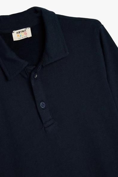 Koton Erkek Çocuk Polo Yaka Sweatshirt Uzun Kollu Düğme Detaylı Pamuklu - 3