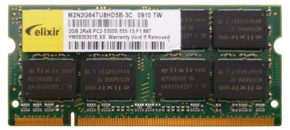 Elixir 2 GB 2xR8 DDR2 Pc 2 5300s 667 Mhz Notebook Ram Bellek