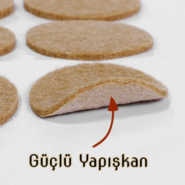 Zemin Koruyucu Keçe 50 mm Yapışkanlı (8'li PAKET) Masa Sandalye Mobilya Koltuk Ayak Keçesi Yuvarlak - 3
