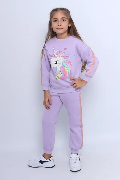 KIZ ÇOCUK 3 İPLİK EŞOFMAN TAKIMI KARAKTER BASKILI ŞERİTLİ C25 - Resim 2