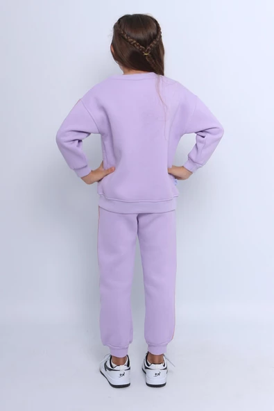 KIZ ÇOCUK 3 İPLİK EŞOFMAN TAKIMI KARAKTER BASKILI ŞERİTLİ C25 - Resim 3