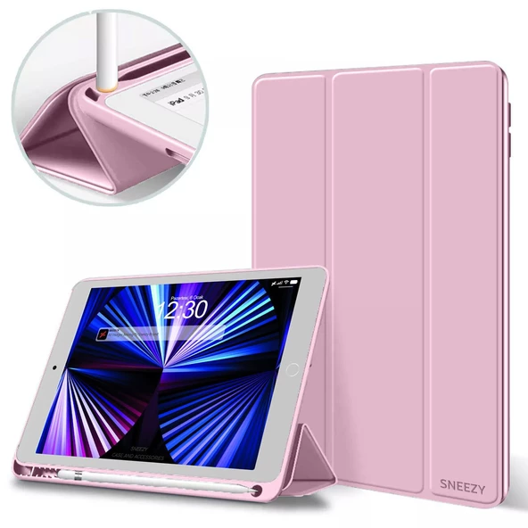 Apple iPad Pro 10.5 / Air 10.5 İnç Kılıf Craft Kalem Bölmeli Uyku Modlu Kapaklı Smart Case  Pembe