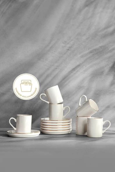 Nehir mira porselen sedef yaldızlı kahve fincan takımı seti  6 kişilik ürün görseli 1