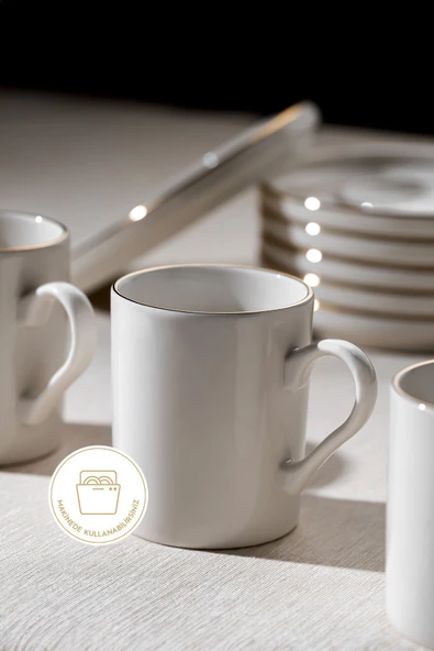 Nehir mira porselen sedef yaldızlı kahve fincan takımı seti  6 kişilik - Resim 2